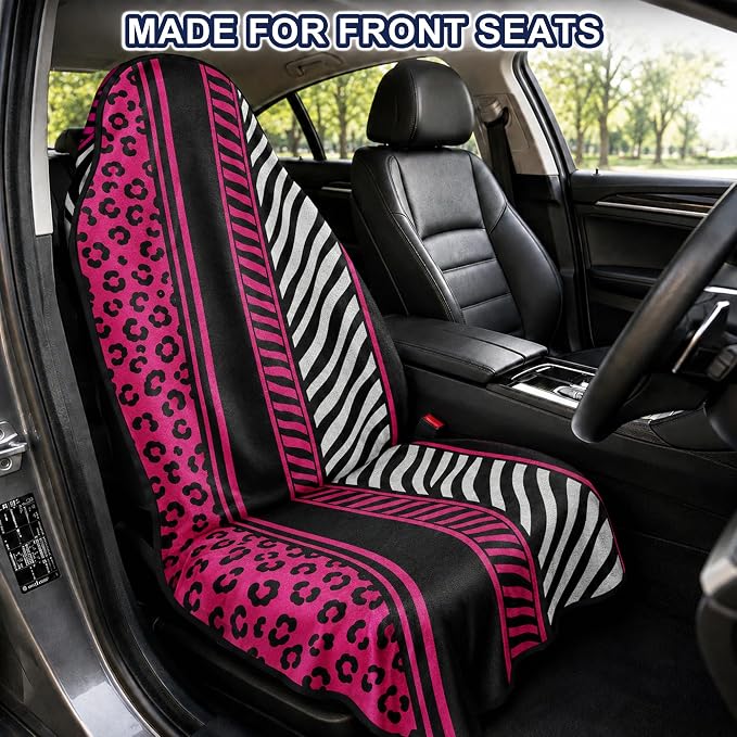 Car Seat Towel Cover for Front Seat, 1Pc Sweat Absorbent Car Seat Protector with Non-Slip Backing, Waterproof Towel Car Seat Cover for Runners, Gym, Swimming, Beach, Pets, Pink Zebra Leopard - Image 2