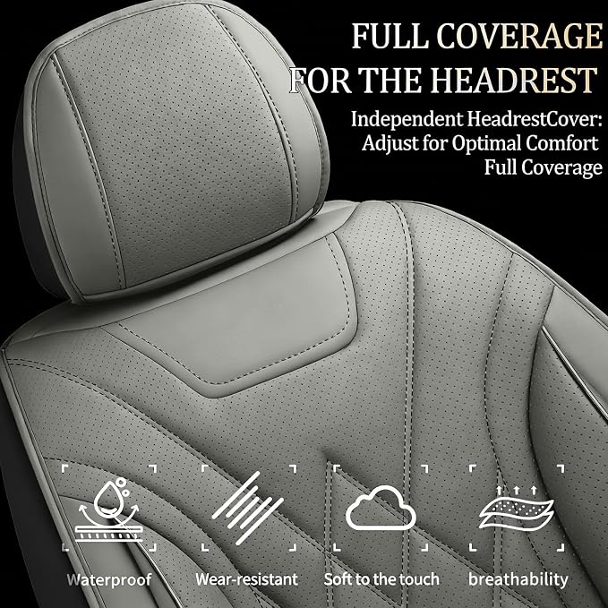 for Subaru Forester 2009-2026 Car Seat Covers, Full Set, Gray | Luxury Full Coverage Leather Seat Protectors, Waterproof Breathable, Non-Slip, Easy to Install, Airbag Compatible, All-Season - Image 3