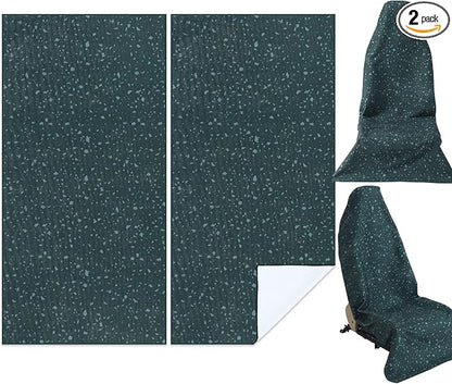 Hahafelt 2 Pack Car Seat Towel Covers Athletic Running Towel Performance Microfiber Post Workout Sweat Washable Cover Non Slip for Seat Outdoor Sport (Green Splat) by Hahafelt