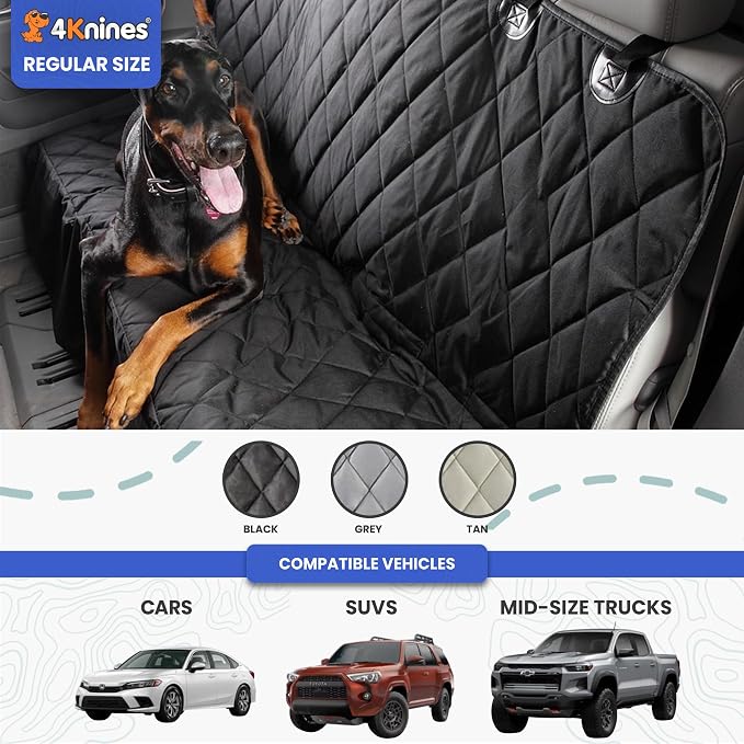 4Knines Heavy-Duty Rear Seat Cover for Dogs - Fitted, Black Reg | K9-Shield waterproof layer, non-slip backing, quick-release clips for easy install and cleanup. Machine washable. - Image 4