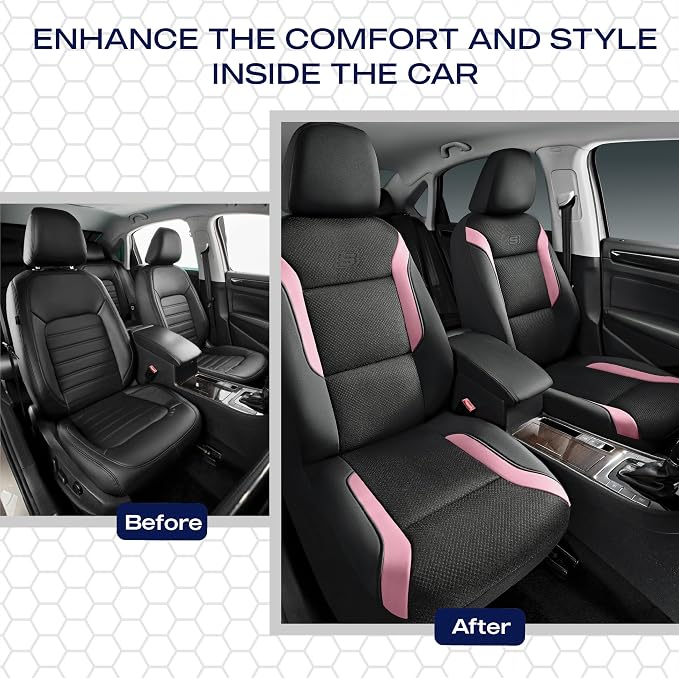 Skechers Memory Foam Car Seat Covers, Air Cool Mesh Thick Seat Covers, Car Seat Covers Front Seats Airbag Compatible, Automotive Comfort Protection for Most Cars, Vans,Trucks, SUVs,Pink - Image 6