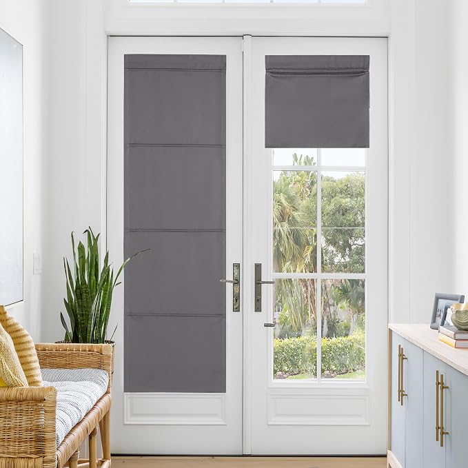 NICETOWN Magnetic Roman Shade for Window No Drill Blackout Door Curtain | French Front Door, Roman Roll Up Curtains for Light Conrol, Sidelight Curtains, 24" W x 72" L, 1 Panel, Grey by NICETOWN
