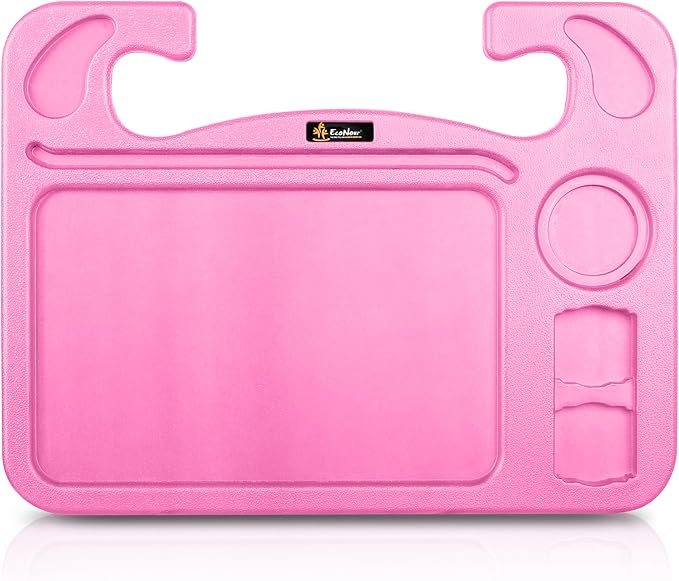 EcoNour 4 in 1 Car Steering Wheel Tray - 2024 Upgraded Pink Tray with Dual | Sauce Dip Holder and Tablet Holder | Spacious Steering Wheel Desk for Food and Laptop | Car Accessories (Large) by EcoNour