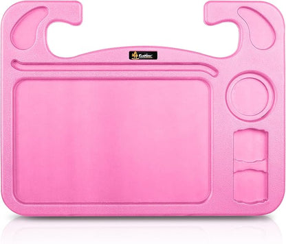 EcoNour 4 in 1 Car Steering Wheel Tray - 2024 Upgraded Pink Tray with Dual | Sauce Dip Holder and Tablet Holder | Spacious Steering Wheel Desk for Food and Laptop | Car Accessories (Large) by EcoNour