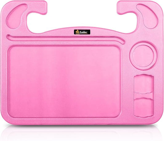 EcoNour 4 in 1 Car Steering Wheel Tray - 2024 Upgraded Pink Tray with Dual | Sauce Dip Holder and Tablet Holder | Spacious Steering Wheel Desk for Food and Laptop | Car Accessories (Large) by EcoNour