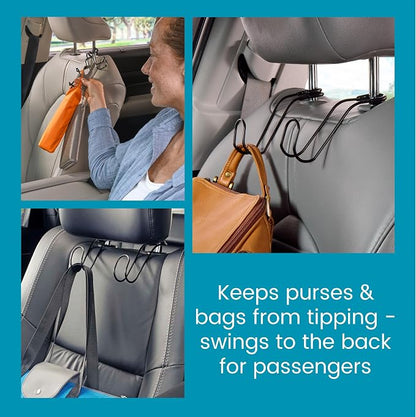 High Road Metal Car Hooks for Large Purse Straps and Heavy Bags | Set of 4 Car Headrest Hooks Fit All Sized Metal Posts - Secure Cushioned Attachment Won't Slip Off or Rattle - Image 2