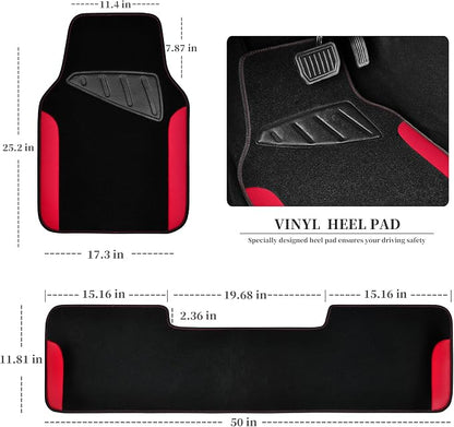 CAR PASS Waterproof Universal Faux Leather 3Pcs Car Floor Mats, Red Car Mats Fit for SUV,Vans,sedans, Trucks,Set of Vehicles Car Carpet with Driver Heel Pad and Anti-Slip Nibs Backing (red 3Pcs) - Image 2