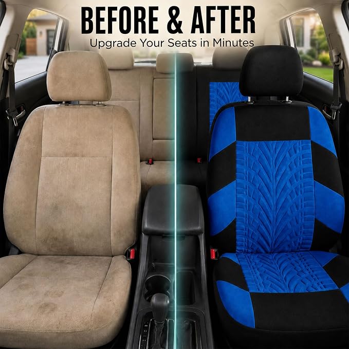 FH Group Full Set Travel Master Car Seat Covers, Airbag and Split Rear Car Seat Cover Universal Fit Interior Accessories for Cars Trucks SUV, Automotive Seat Covers, Blue - Image 10