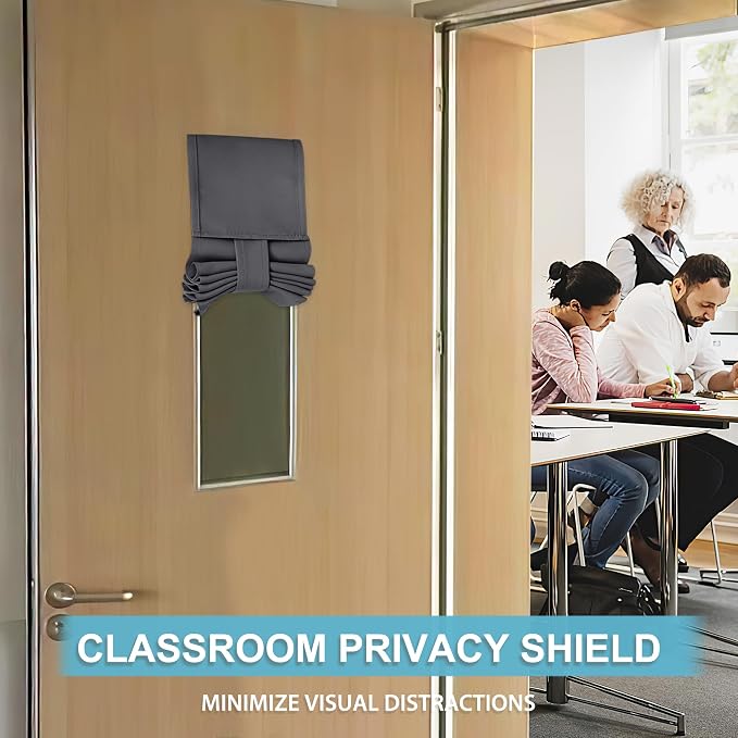 RYB HOME Classroom Door Window Cover, Blackout Door Lockdown Shades | Emergency Lockdown Shade for School Door Window, Room Darkening Block Views, Office Door Curtain, W8 x L36, Grey, 1 Panel - Image 3