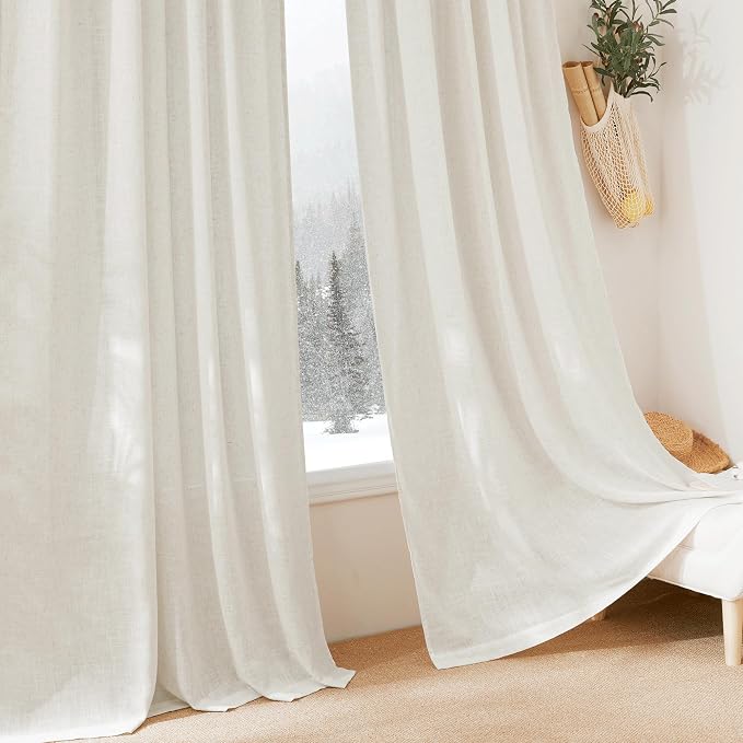 RYB HOME Short Semi Sheer Curtains for Small Window 45 inches Long | Light Filtering Privacy, Boho Country Rustic, Kitchen Cafe Bathroom RV Camper, Rod Pocket, W34 x L45, Linen, 2 Panels - Image 6