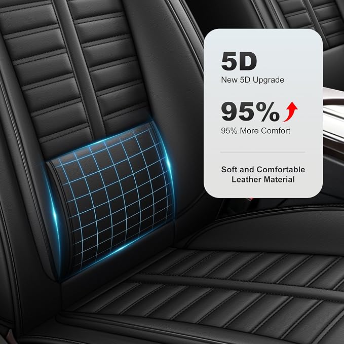 Fit for Toyota Prius Seat Covers 2003-2015 Front Set | Faux Leather Waterproof Car Seat Covers, Airbag Compatible with Lumbar Support Anti-Slip Design, 2 Seater Black - Image 6