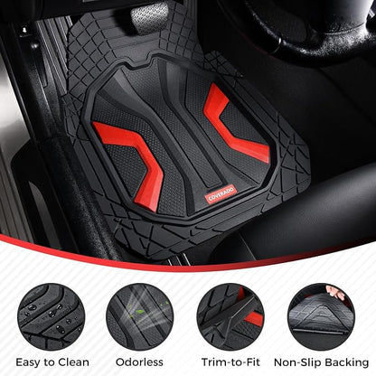 Coverado Car Mats Full Set, Car Floor Mats All Weather, Deep Dish Waterproof Floor Mat, Trim to Fit Automotive Car Mats, Universal Weather Mats for Cars SUV Trucks Sedans Vans (3Pcs,Black&Red) - Image 2