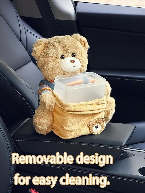 Cute Plush 2 in 1 Car Tissue Box and Trash Can Teddy Bear Tissue Box Plush Animals Cute Holder Plushie Multifunctional Organizer Creative Accessories for Women,Straw Hat Bear - Image 6