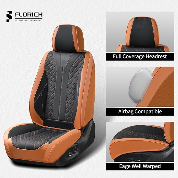 FLORICH Leather Seat Covers for Cars Front Car Seat Cover Premium Automotive Seat Covers Waterproof Car Seat Cushion Protector Universal Fit for Most Cars SUV Trucks, Brown&Black - Image 3
