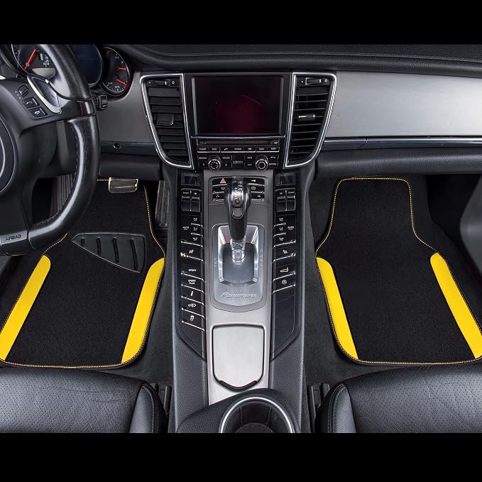 CAR PASS Waterproof Universal Fit Car Floor Mats, Car Mats Fit for SUV,Vans,sedans, Trucks,Set of 4pcs Car Carpet with Driver Heel Pad (Black and Yellow) - Image 4