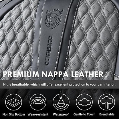 Coverado Leather Seat Covers for Car, Waterproof Front Car Seat Covers with Lumbar Support Universal Fit for Most Sedans SUV Pick-up Truck(Black&Gray) - Image 4
