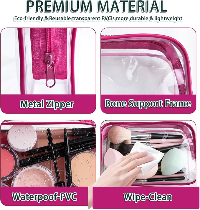 18 Pieces Small Clear Makeup Bags Bulk, TSA Approved Toiletry Bag Clear Cosmetic Pouch with Zipper, Waterproof Vinyl Plastic Organizer Case for for Women Carry-on Travel Essentials (Rose Red) - Image 3
