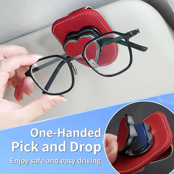 Sunglass Holder for Car, Heart Shape Leather Car Visor Sunglasses Holder, Universal Car Interior Visor Accessories - Image 7
