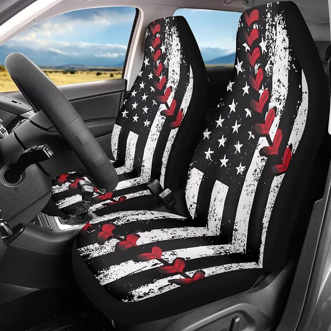 American Flag Car Front Seat Covers Baseball Stitch Car Seat Covers Set of 2 Removable Automotive Accessories Universal Fit for Cars,Sedans & SUVs - Image 3