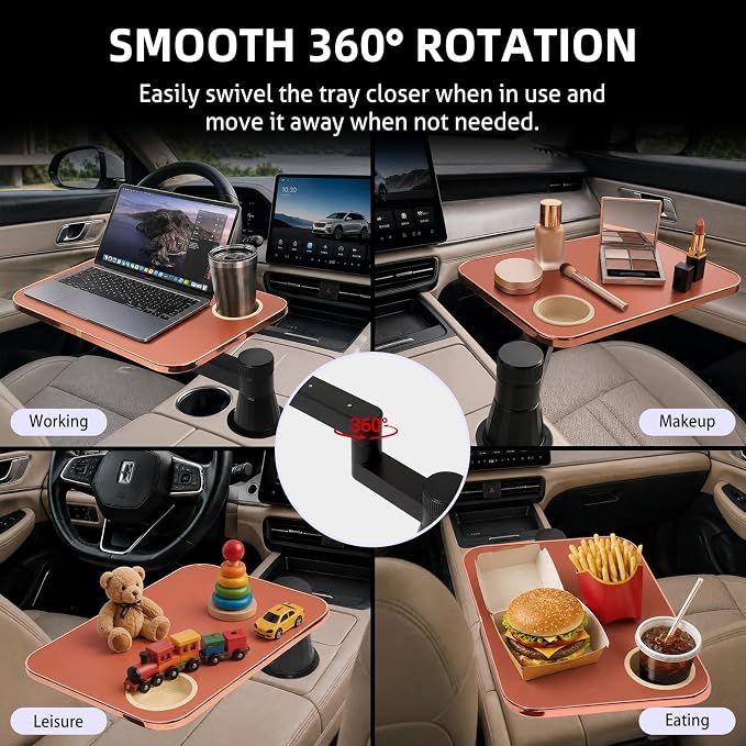 360° Rotating Car Desk Tray for Laptop & Food, Fits Tesla Model Y/3/S | 360° Rotating Car Desk, Premium Leather, Cup Slot, Adjustable for Laptop & Food, Fits Tesla Model Y/3/S & Most Cars - Image 7