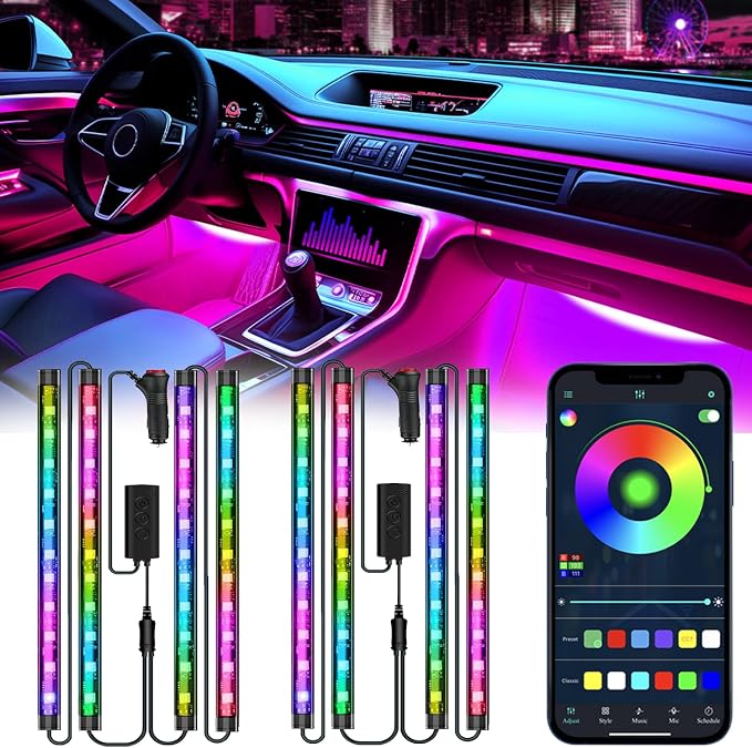 2 Pack Car Interior LED Lights, RGB Under Dash Ambient Lighting Kit | Charger Adapter, DIY Music Mode, Color Changing LED Strips for Jeeps, Trucks and SUVs, Car Accessories for Men & Women by EJsSUPERCAR