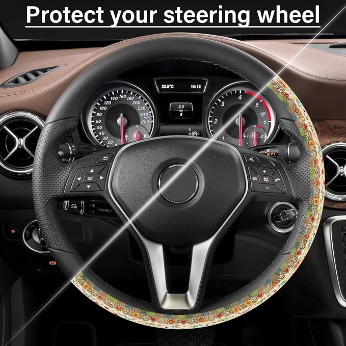 Steering Wheel Cover Neoprene Material Most Cars Men&Women Universal 15 inch Premium Non-Slip Spring Steering Wheel Protector Floral Car Accessories - Image 5