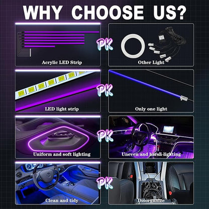 RGB Acrylic Ambient Lighting Car Lights, LED Strip Lights with APP Control, 593 LEDs Interior Car Lights, 6 in 1 Neon Car Ambient Neon Light Kits - Image 2
