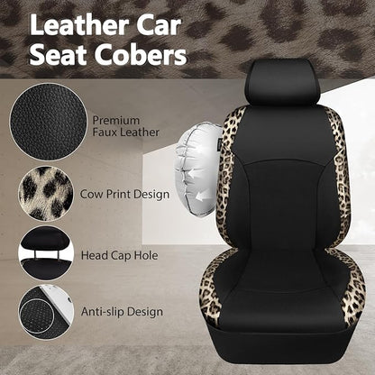 CAR PASS Leopard Print Faux Leather Car Seat Covers & Leopard Car Mats&Leopard Steering Wheel Cover Seat Belt Universal Car Accessories for SUV,Van,Saden,Truck Automobile Interior Sets(Gold Black) - Image 5