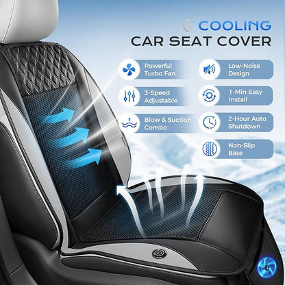 Coverado Cooling Seat Cushion for Car, Breathable Ventilated Seat Cover with 3 Adjustable Airflow Settings, Universal Gray Seat Pad for SUV, Truck, Van，Black&Gray - Image 3