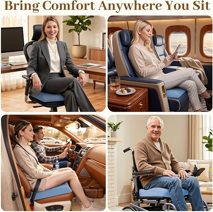 TranquilRelax XL Memory Foam Seat Cushion for Office Chair, 3.35-Inch, Light Blue - Image 6
