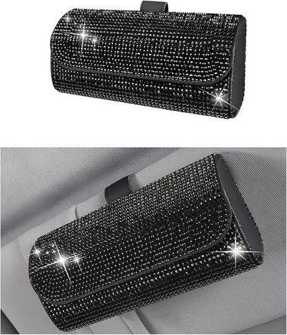 Ohleats Bling Sunglasses Holder for Sun Visor, Sparkling Glasses Sun Visor Organizer Case with Hidden Magnetic Closure, Auto Visor Crystal Eyeglasses Storage Case, Car Accessories (Bling Black) by Ohleats