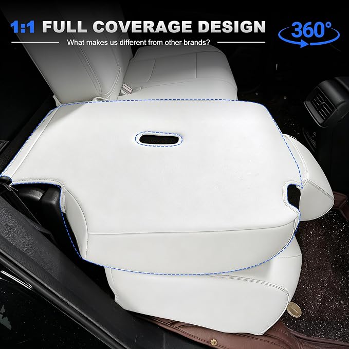 AOMSAZTO Seat Cover for Tesla Model Y 2020-2025 Not for Juniper/Performance | 4-Pieces Set with Seatbelt Cover,Steering Wheel Covers, Headrests,5 Seats Faux Leather Waterproof,Airbag Compatible-White - Image 8