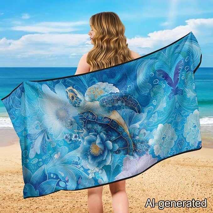 Sea Turtle Flowers Car Towel Seat Cover Soft Washable Car Seat Cover Protector Fashion Easy to Installation for Cars, Trucks, Sedans, Vans, SUVs - Image 4