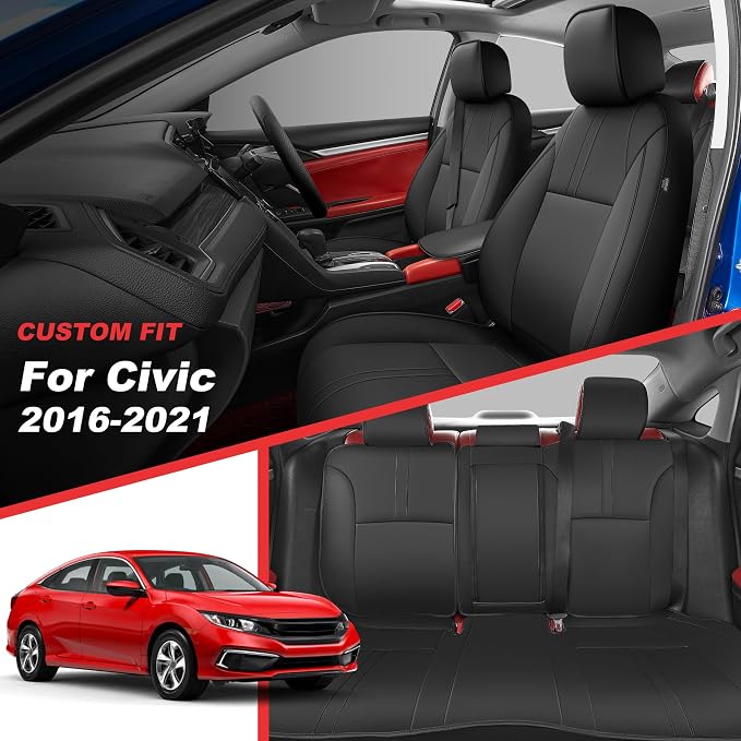 TTX LIGHTING Custom Fit for Honda Civic Seat Covers 2016-2021 5-Seats | Original Seat Pattern | Full Coverage | Easy Install | Waterproof | Faux Leather | Shield Your Car Seats | All Season - Image 2