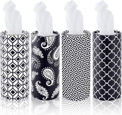 Car Tissues with Facial Tissue, 4 Pack Geometric Tissue Cylinder for Car Cup Holder, 2 Ply 50 Count Travel Tissues Tube for Console, Minimal Pattern Car Accessories by EoBeCy