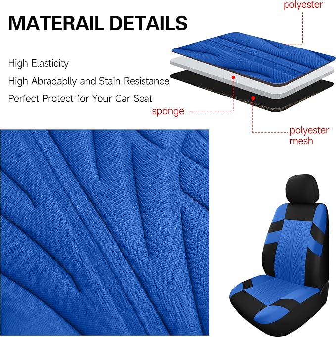 Pariitadin Car Seat Covers Front Pair, Washable and Breathable Seat Covers for Cars, Universal Fit Car Interior Covers for Most Sedan, Truck, SUV, Black/Blue - Image 6
