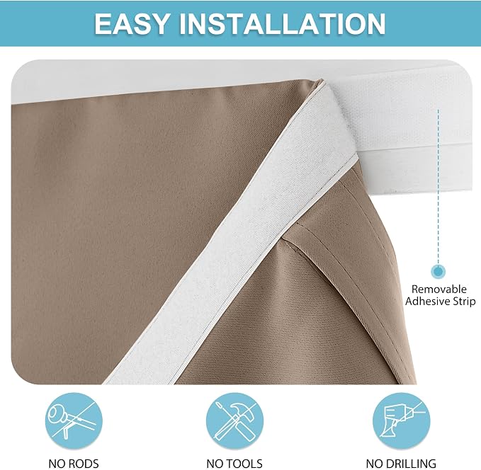 RYB HOME Blackout French Door Curtain, No Drill, W26 x L72, Mocha, 1 Panel | Self Adhesive, Privacy, Thermal Insulated, For Patio Kitchen Front Entry Front Back Door Glass Window, Renter Friendly - Image 2