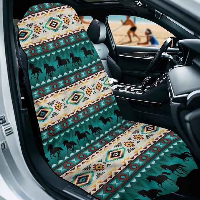 SEANATIVE Car Seat Cover Car Towel - Washable Sweat Protector for Workout, Sports Towel Cushion Cover, Women Men Dogs' Universal Seat Covers for Cars Trucks SUV, Aztec Tribal Horse Print - Image 2