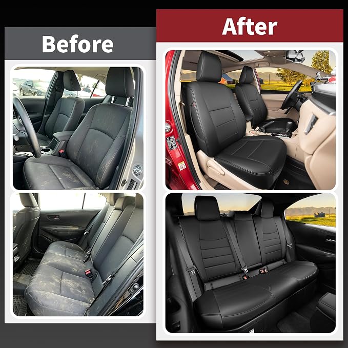 HKZ Corolla Seat Covers Custom Fit for Toyota Corolla 2023 2024 2025 2026 Corolla Hybrid LE Leather Car Seat Cover, 5 Seats Full Set (Black) - Image 5