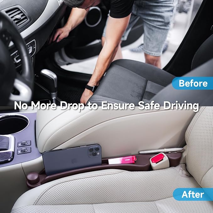 Givifive Car Seat Gap Filler Organizer 2Pack Soft Foam 3IN1 Multifunctional | Seat Side Gap Strip with Slot & Hook Universal Fit Car SUV Truck Fill The Gap Between Seat & Console (Narrow Espr Brown) - Image 2