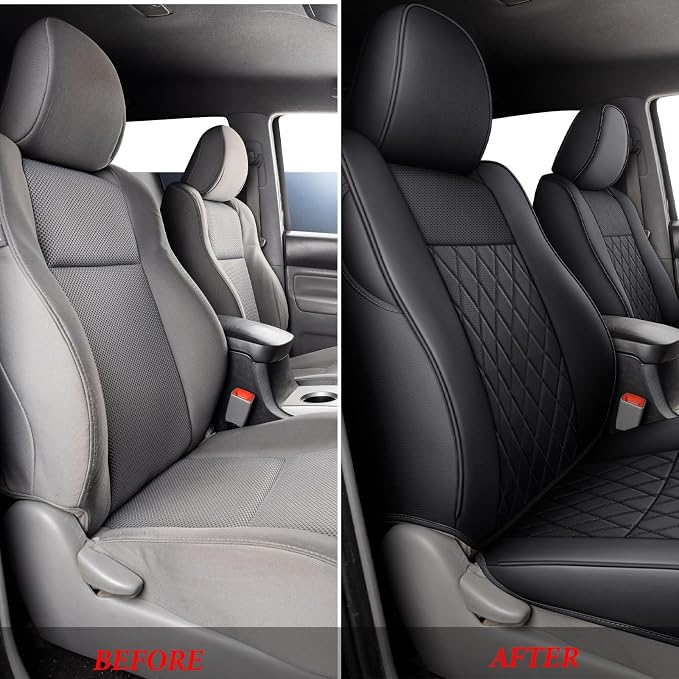 Coverado Tacoma Seat Covers Full Set, Faux Leather Seat Covers Custom Fit for 2005-2023 Toyota Tacoma Double/Crew Cab Base Prerunner SR5 Limited TRD Sport Interior Covers (Black) - Image 8