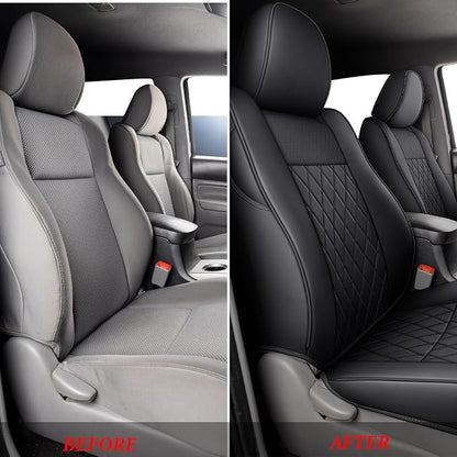 Coverado Tacoma Seat Covers Full Set, Faux Leather Seat Covers Custom Fit for 2005-2023 Toyota Tacoma Double/Crew Cab Base Prerunner SR5 Limited TRD Sport Interior Covers (Black) - Image 8