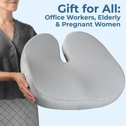 5 STARS UNITED Seat Cushion - Memory Foam Chair Cushion for Tailbone Pain Relief - Ergonomic Support for Coccyx, Sciatica & Butt - Office, Desk & Gaming Chair, Car Seat, Wheelchair, Light Gray Suede - Image 7