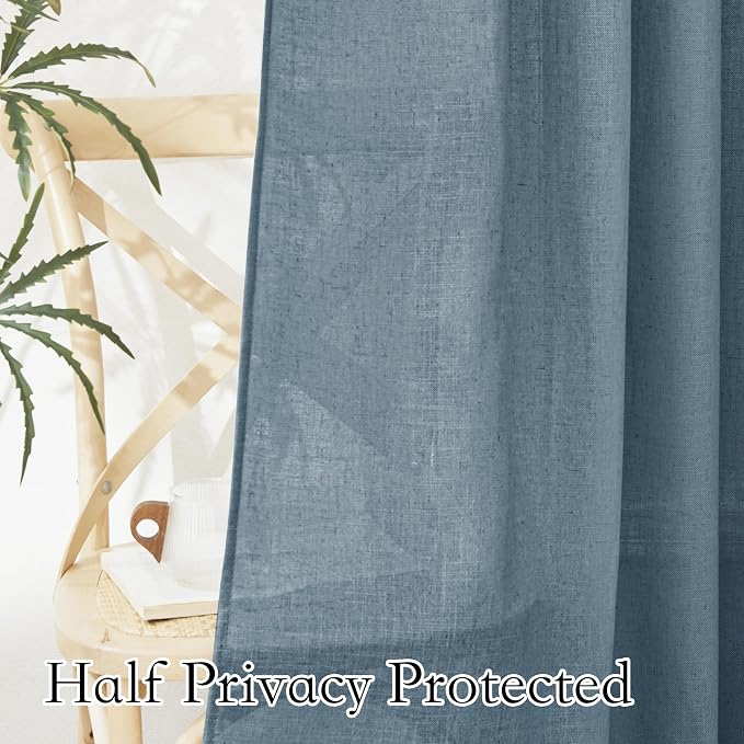 RYB HOME Sheer Curtains for Bedroom, Linen Wave Texture Semitransparent Voile Curtain Drapes Rod Pocket Window Treatment for Dining Room Bathroom Bedroom, Stone Blue, W52 x L45 inch, Set of 2 Panels - Image 5