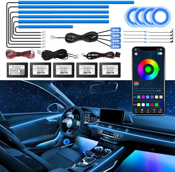 RGBW Acrylic Car Interior Led Kit, Car Accessories 22 in 1 Car Ambient Lighting Kits with APP Control and 213 Color Modes, Multicolor RGBW Neon Car LED Strip Lights with Music Mode by WEBUPAR