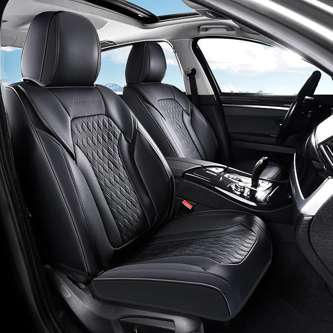 Seat Covers, Car Seat Covers Front Seats, Luxury Nappa Leather Seat Covers, Breathable and Waterproof Car Seat Protector 2 Seat, Automotive Seat Covers Universal Fit for Most Cars-Black by FLORICH