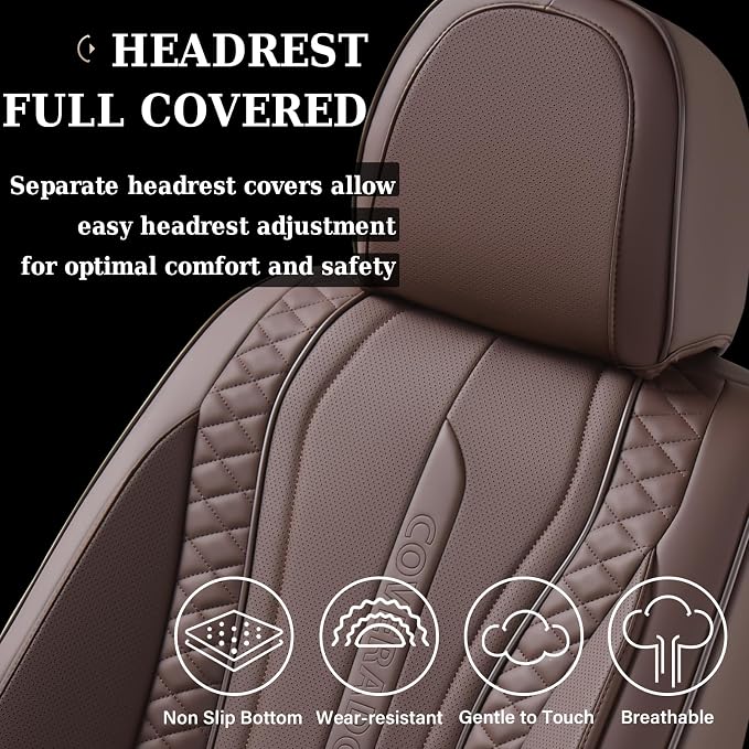 Coverado Car Seat Covers Full Set, Leather Seat Coversfor Cars, Front and Back Seat Covers, Waterproof Car Seat Protectors Car Seat Cushions Universal for Most Vehicles, Coffee - Image 5