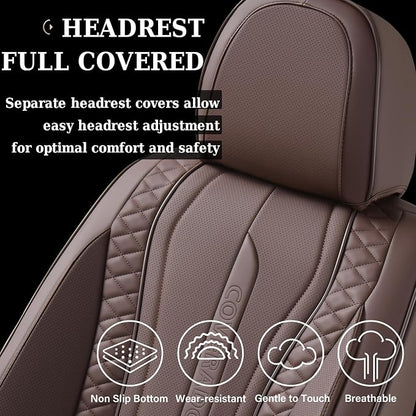 Coverado Car Seat Covers Full Set, Leather Seat Coversfor Cars, Front and Back Seat Covers, Waterproof Car Seat Protectors Car Seat Cushions Universal for Most Vehicles, Coffee - Image 5
