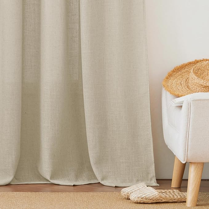 RYB HOME Semi Sheer Curtains 72 inches Long for Bedroom | Linen Textured Sheer, Light Filtering, Privacy Semi transparent, Rod Pocket Drapes, Beige, W52 x L72, 2 Pcs - Image 6