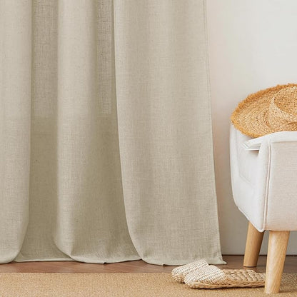 RYB HOME Semi Sheer Curtains - Linen Sheer Curtains Privacy Window Decor for Living Room Home Office Cafe Bay Window, Beige, 52 x 108 inch Long, 2 Pcs - Image 6